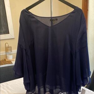 Lane Bryant Blue Asymmetrical Bell Sleeve Blouse